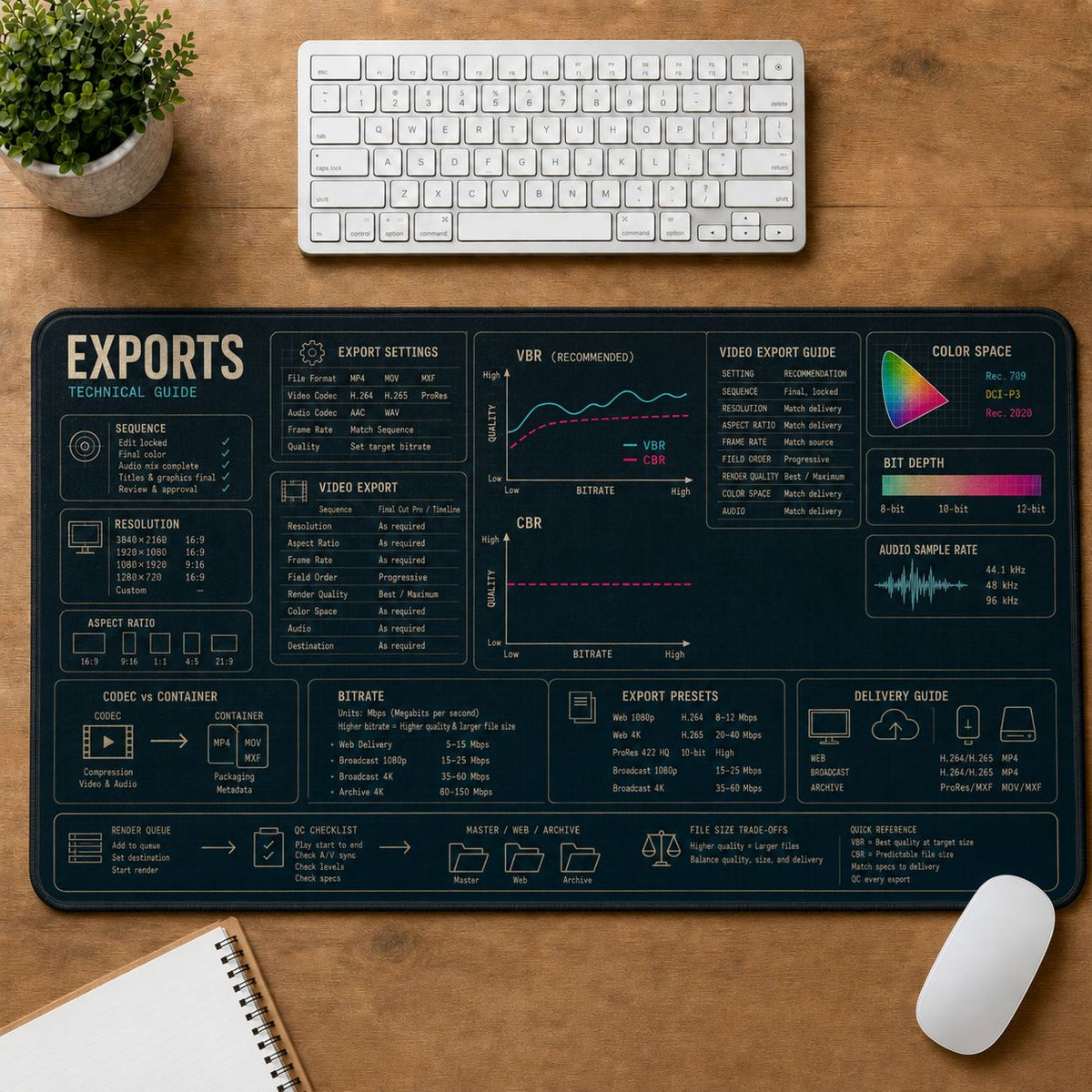 Video Export Settings Digital Technology Reference Guide Desk Mat | 5To9Vibe