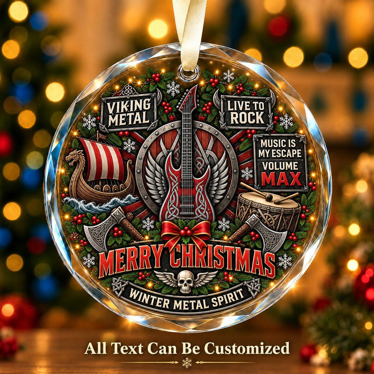 Viking Metal Personalized Glass Ornament | 5To9Vibe