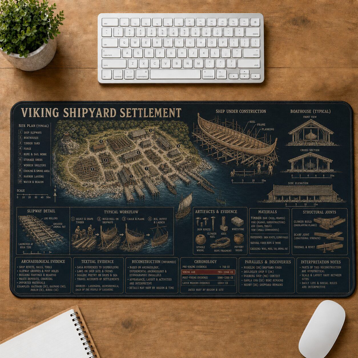 Viking Shipyard Settlement Viking History and Culture Guide Desk Mat | 5To9Vibe