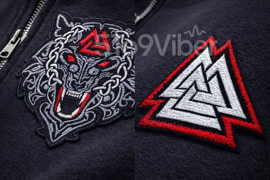 Viking Fenrir Wolf, Valknut Patch Embroidered Logo Premium Quarter Zip Sweatshirt, Inspired Quarter Zip Sweater