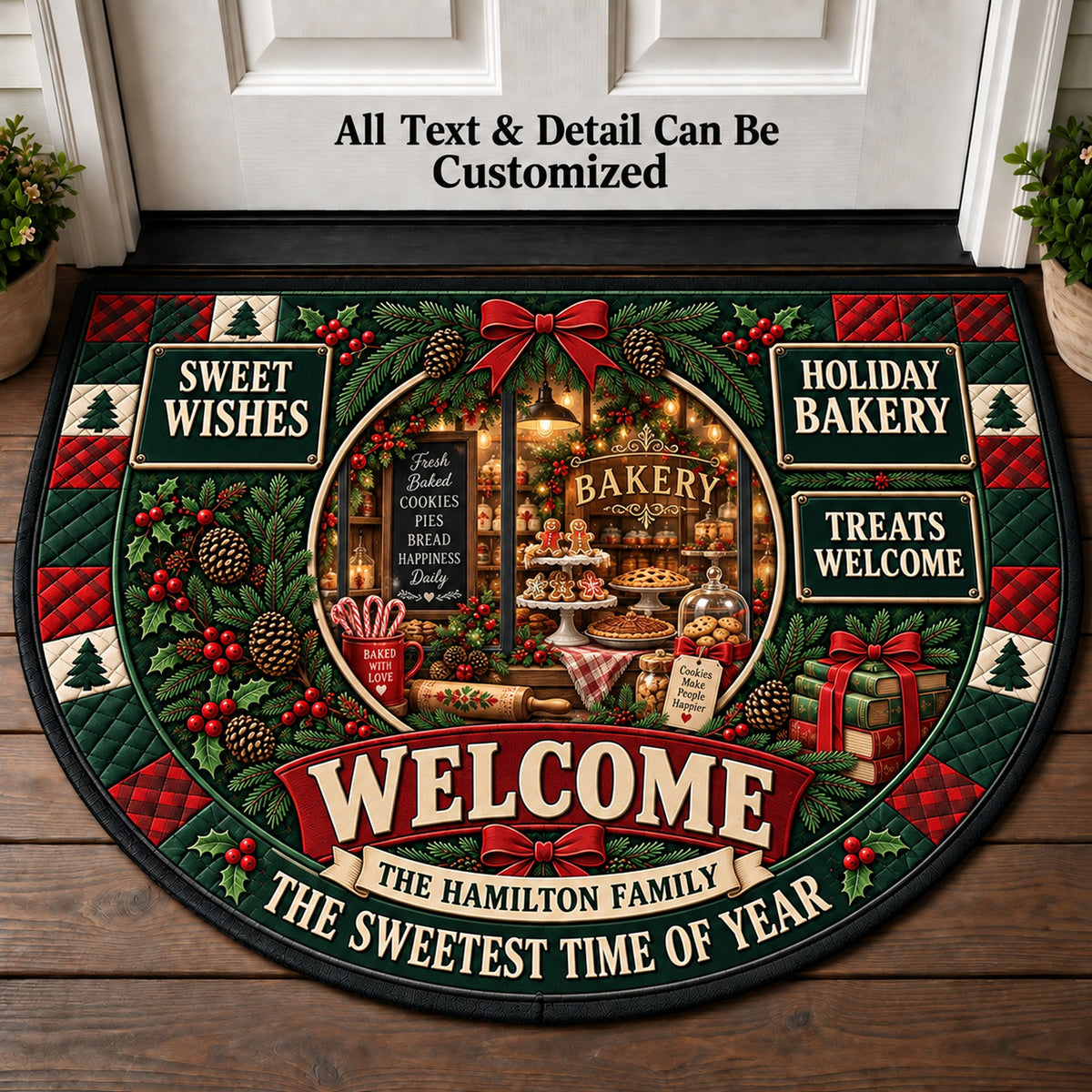 Vintage Bakery Window Personalized Half Round Mat | 5To9Vibe