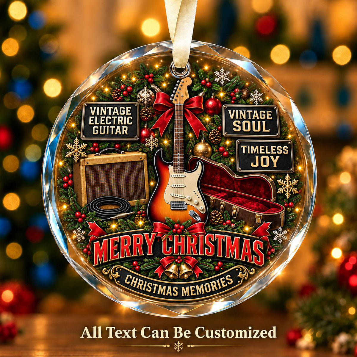 Vintage Electric Guitar Personalized Glass Ornament | 5To9Vibe