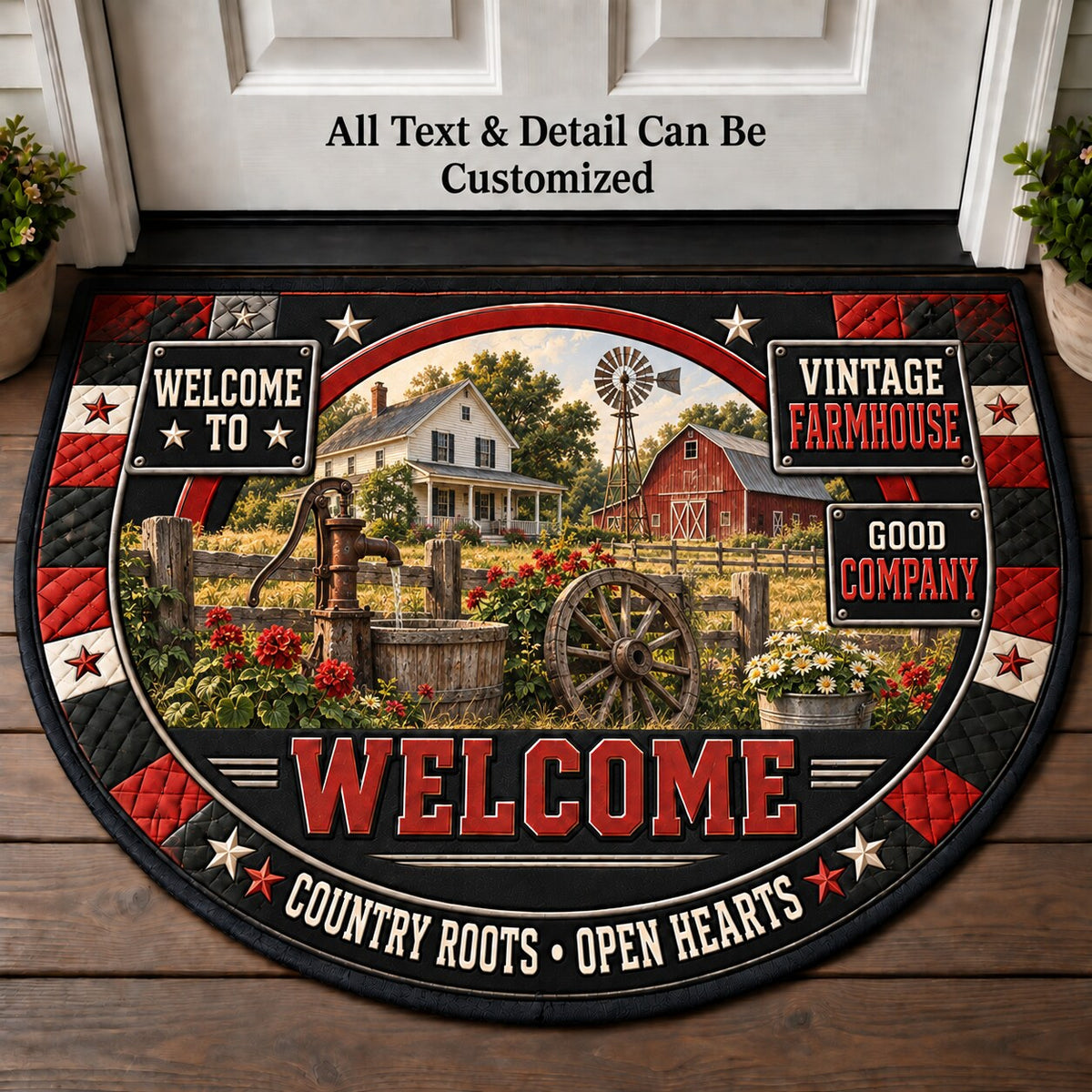 Vintage Farmhouse Personalized Half Round Mat | 5To9Vibe
