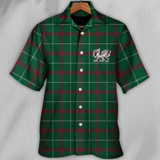 Tartan Wales Symbol Flag Green Color - Unisex Hawaiian Shirt For Men and Women