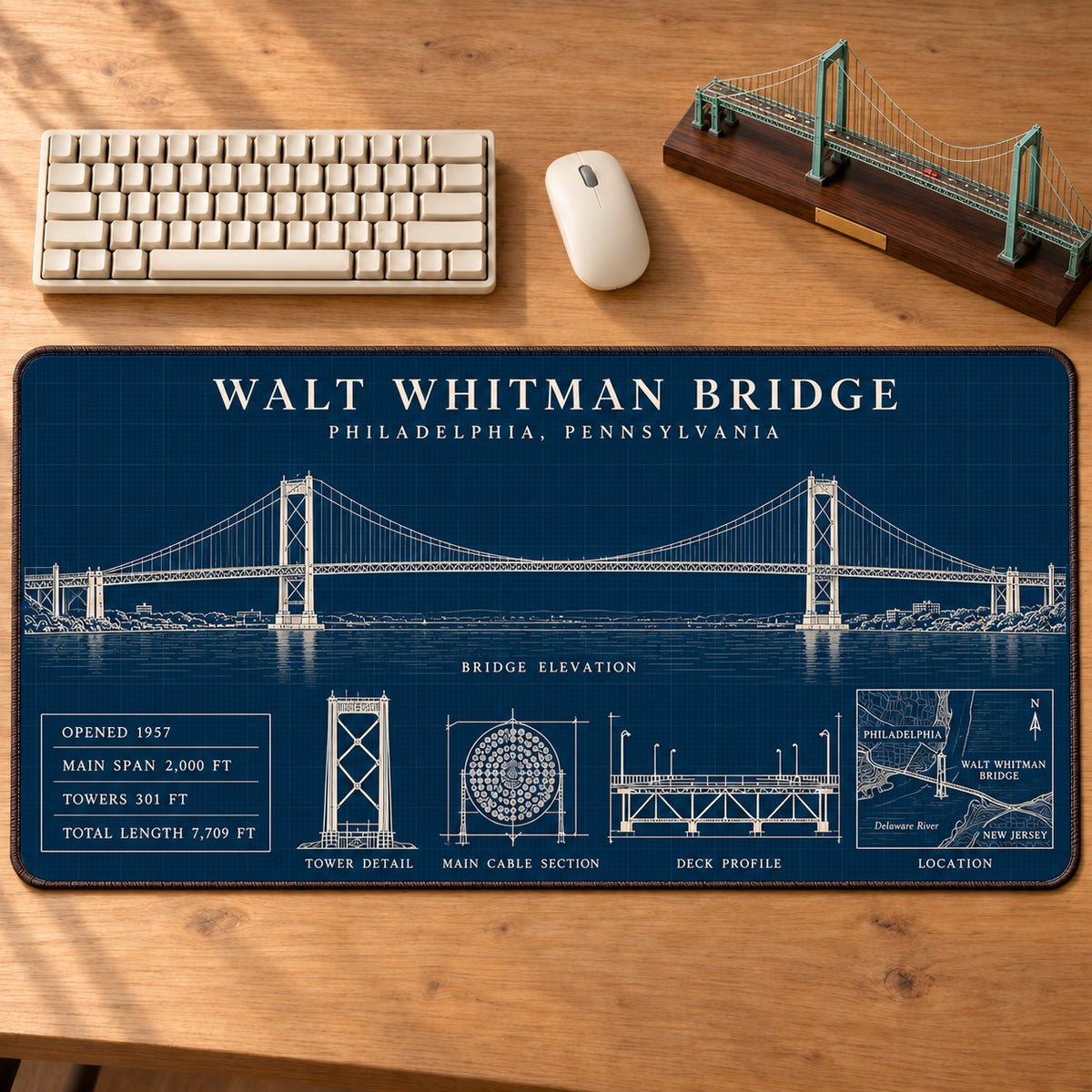 Legendary US Bridges Engineering Blueprint Desk Mat Mouse Pad Trending - 5to9vibe