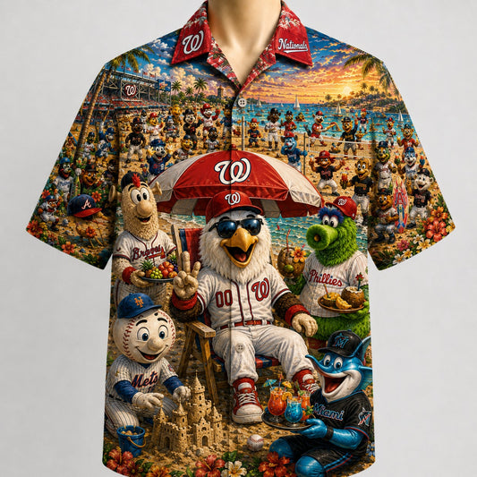 All Baseball Teams Sunset Beach Party Aloha Shirt for Baseball Fans Button Up Unisex Hawaiian Shirt For Men and Women