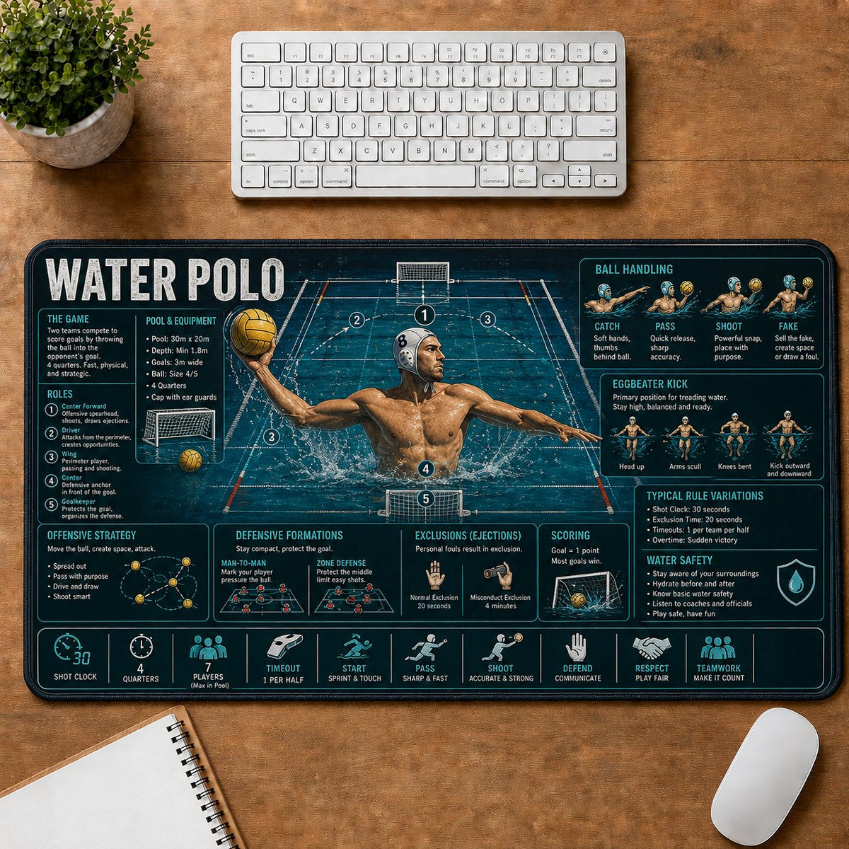 Water Polo Sports Visual Guide Desk Mat | 5To9Vibe