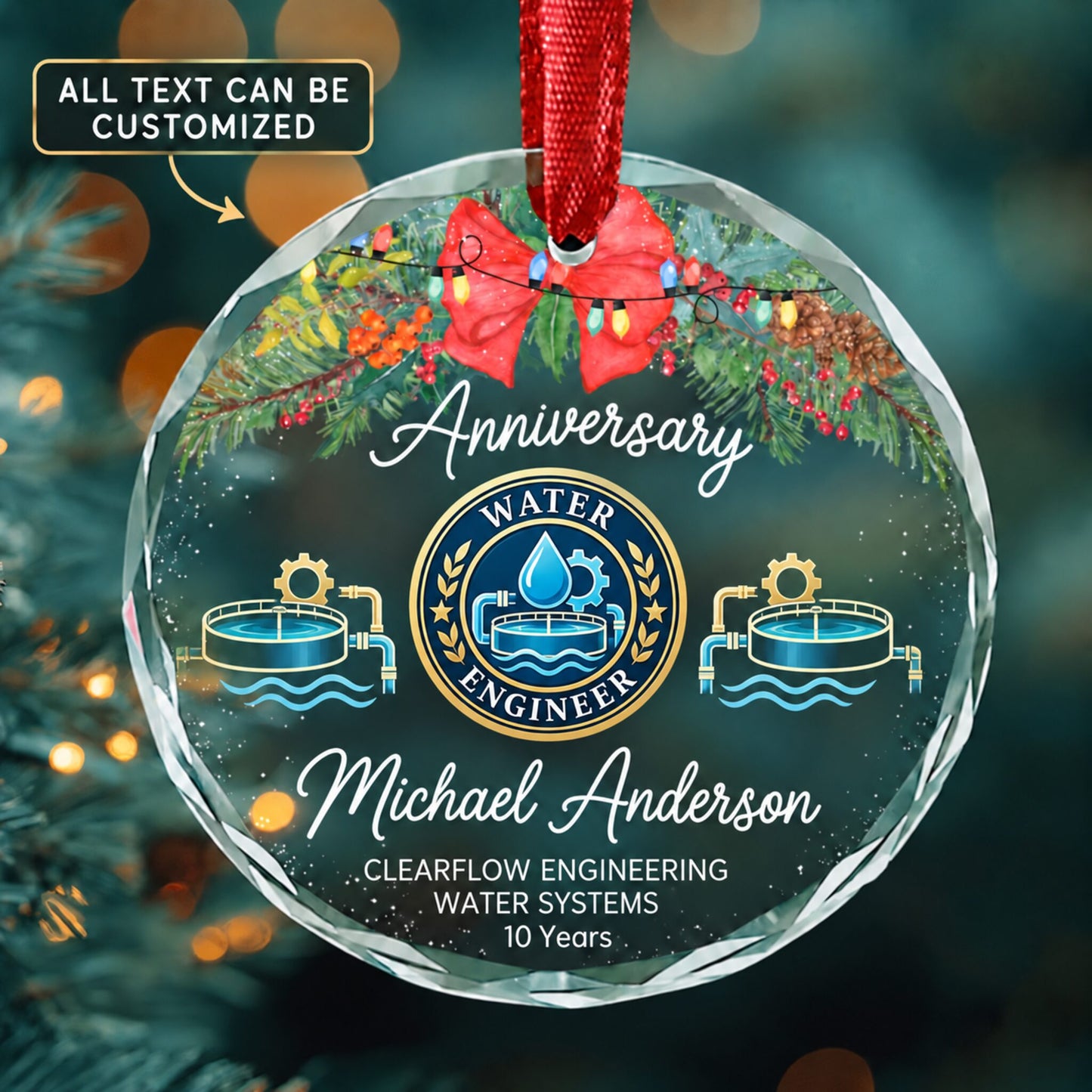 Water Wastewater Engineers Personalized Glass Ornament | 5To9Vibe