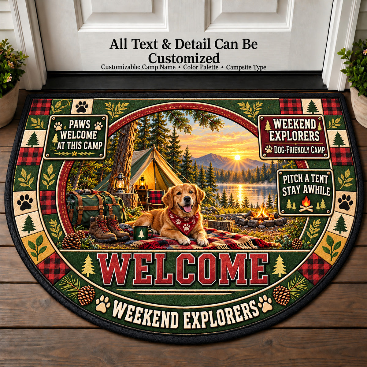 Dog Friendly Camp - Weekend Explorers Personalized Half Round Mat | 5To9Vibe