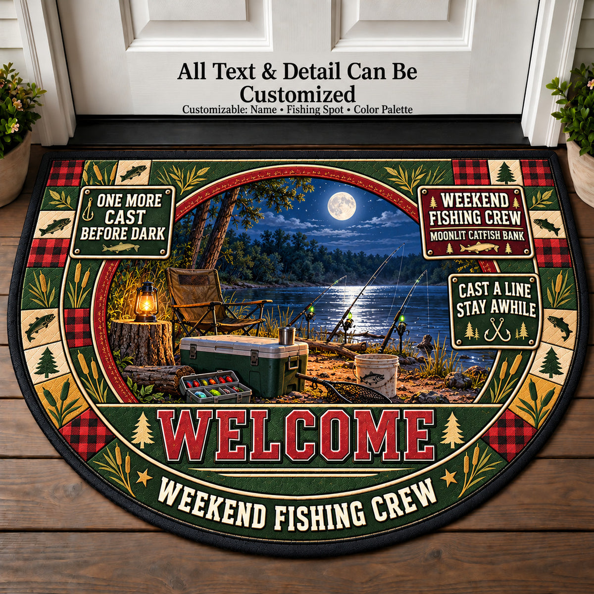 Moonlit Catfish Bank - Weekend Fishing Crew Personalized Half Round Mat | 5To9Vibe