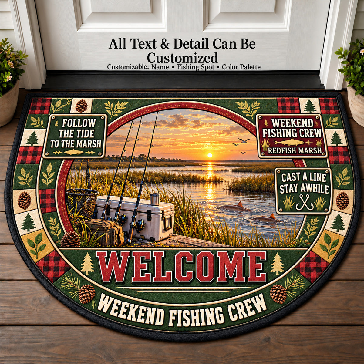 Redfish Marsh - Weekend Fishing Crew Personalized Half Round Mat | 5To9Vibe