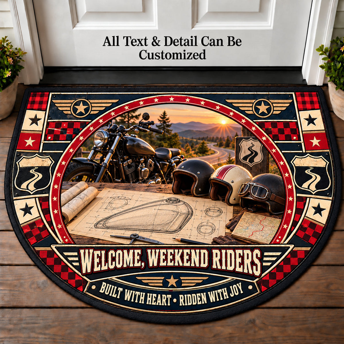 Custom Tank Sketch - Weekend Ride Crew Personalized Half Round Mat | 5To9Vibe