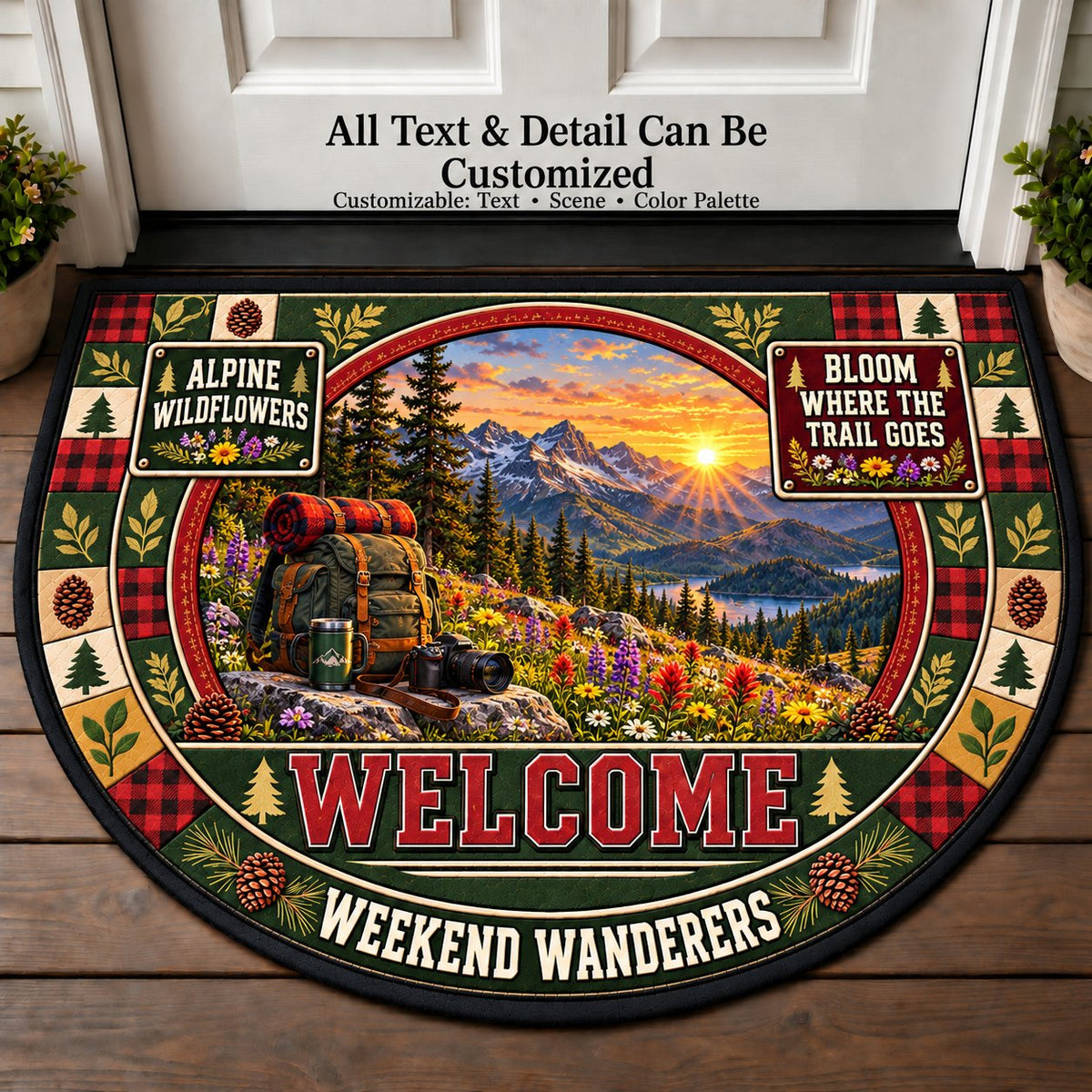 Alpine Wildflowers - Weekend Wanderers Personalized Half Round Mat | 5To9Vibe