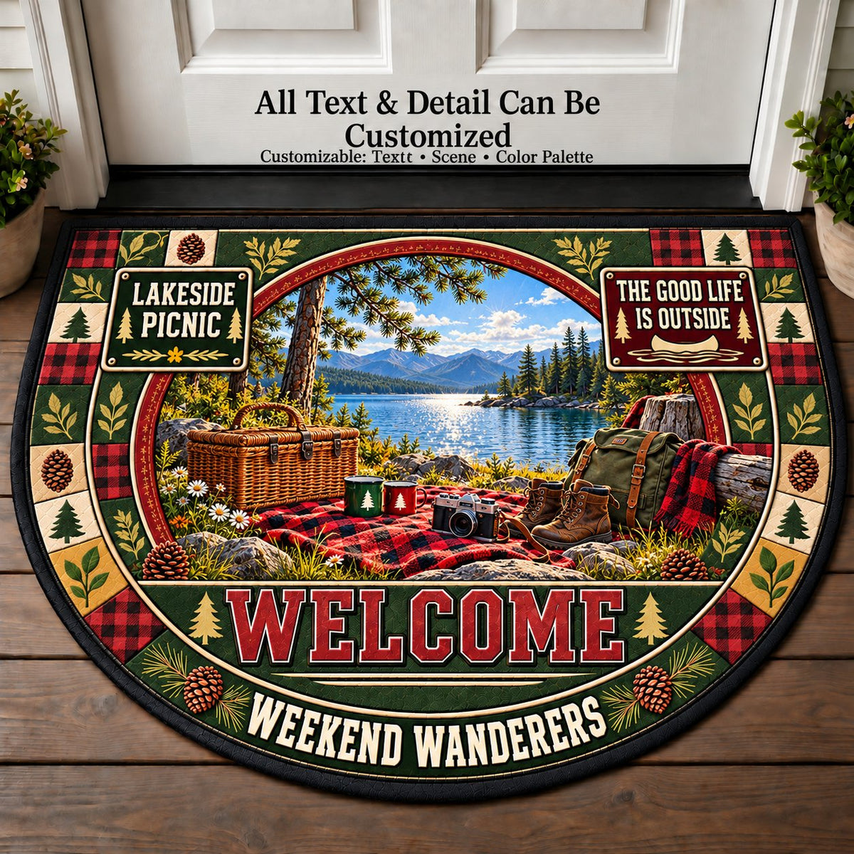 Lakeside Picnic - Weekend Wanderers Personalized Half Round Mat | 5To9Vibe