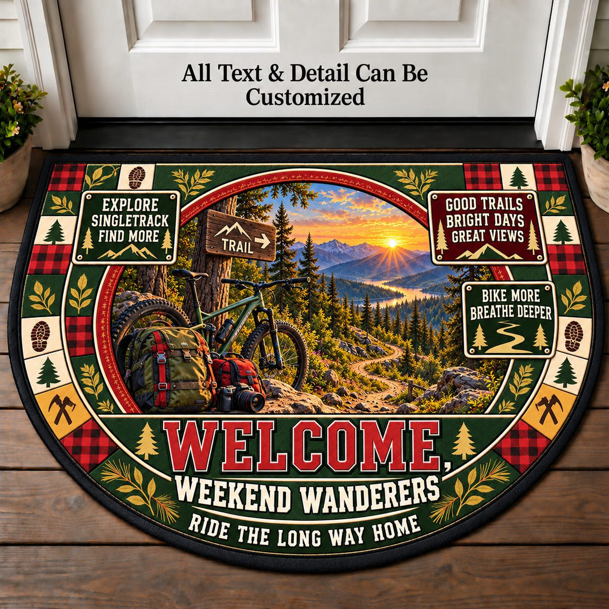 Mountain Bike Trail - Weekend Wanderers Personalized Half Round Mat | 5To9Vibe