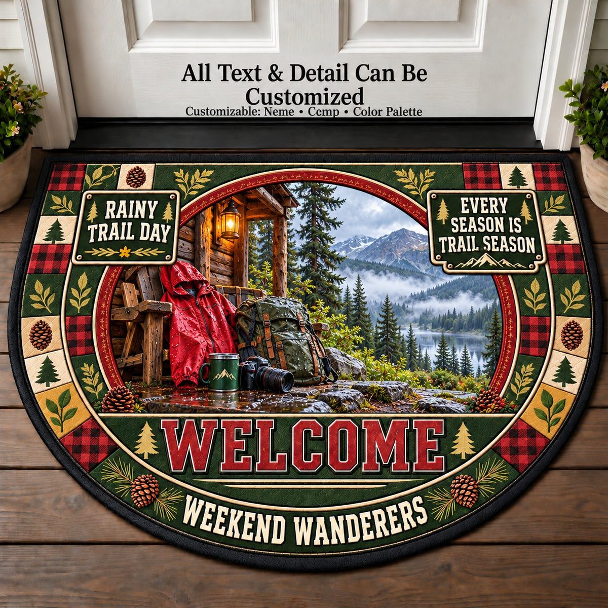 Rainy Trail Day - Weekend Wanderers Personalized Half Round Mat | 5To9Vibe