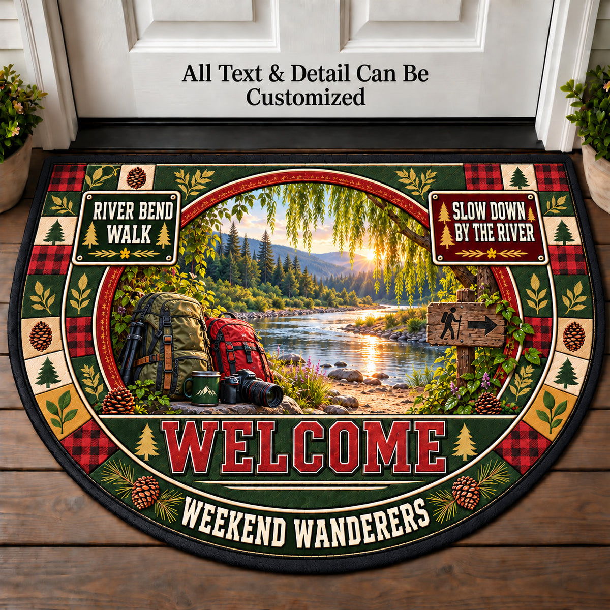 River Bend Walk - Weekend Wanderers Personalized Half Round Mat | 5To9Vibe
