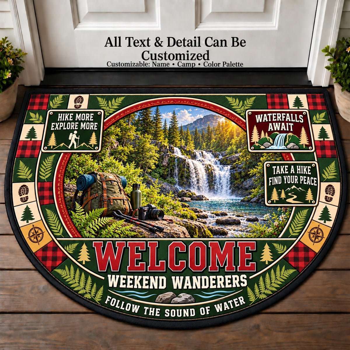 Waterfall Hike - Weekend Wanderers Personalized Half Round Mat | 5To9Vibe