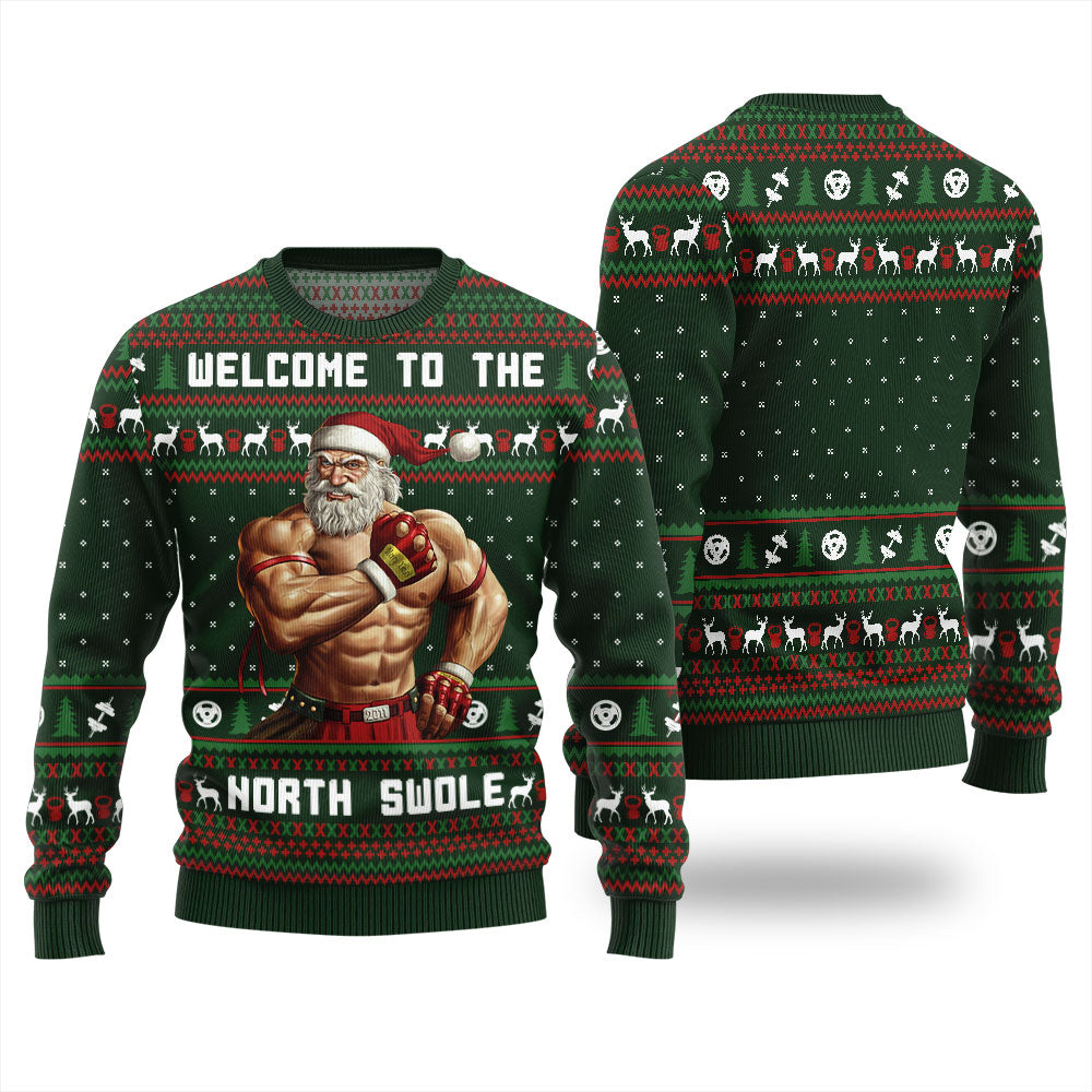Welcome To The North Swole Santa Christmas Sweater Men