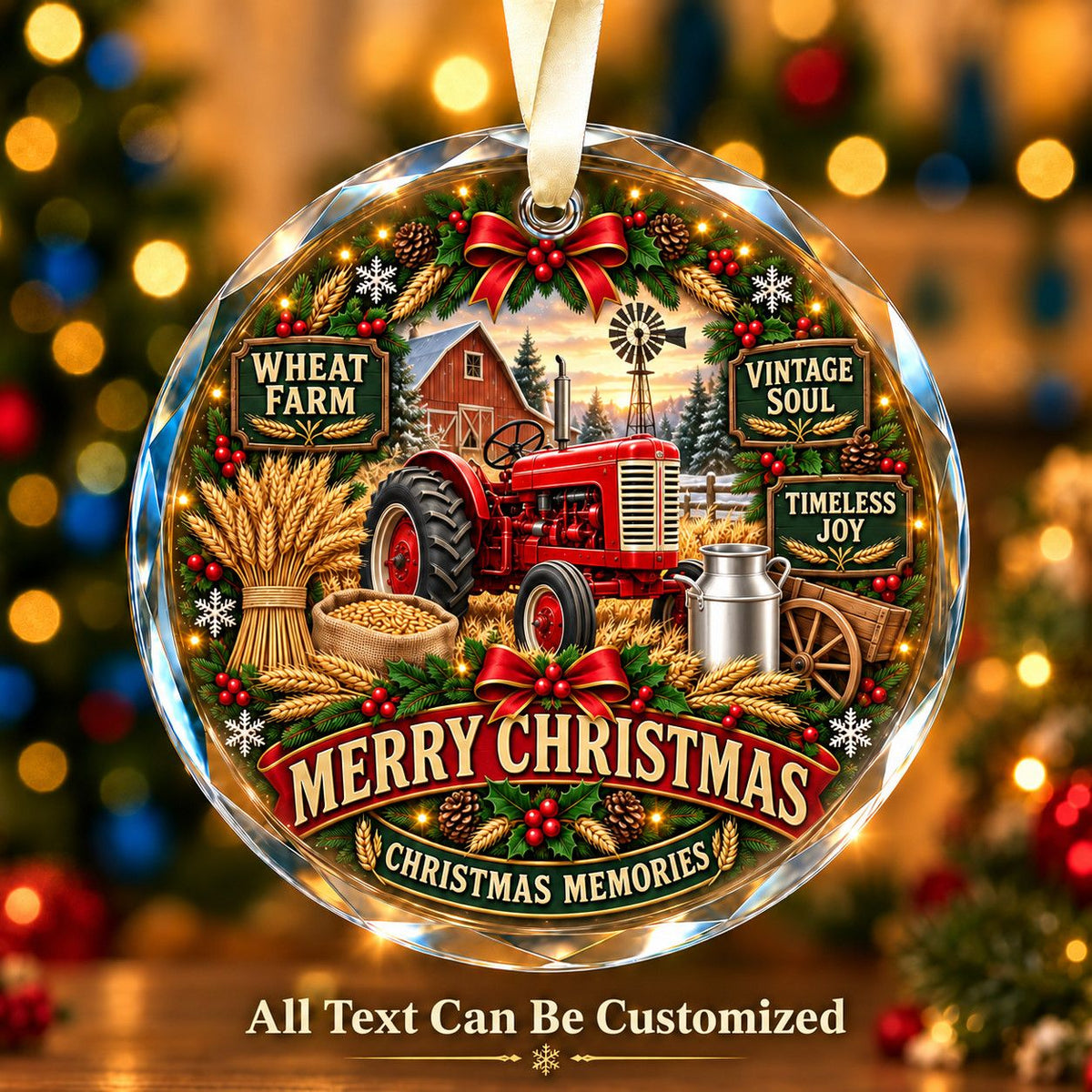 Wheat Farm Personalized Glass Ornament | 5To9Vibe