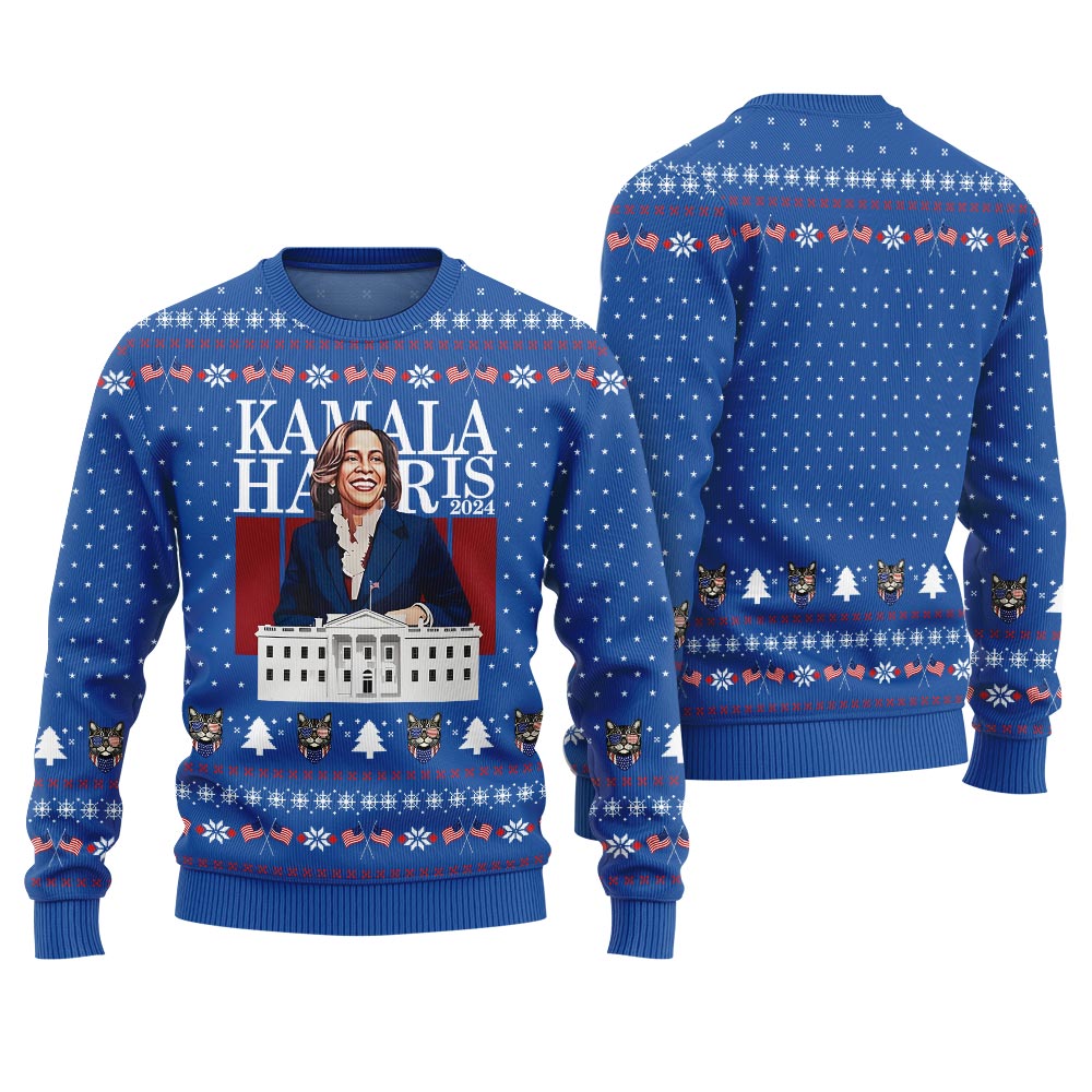 White House And Kamala Harris Ugly Sweater Adults Royal