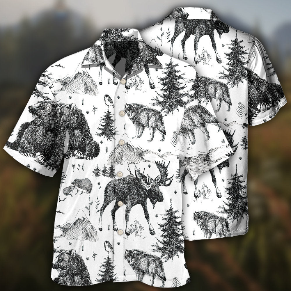 Animals Wild Black And White - Hawaiian Shirt