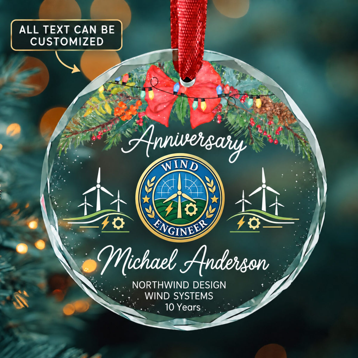 Wind Energy Engineers Personalized Glass Ornament | 5To9Vibe