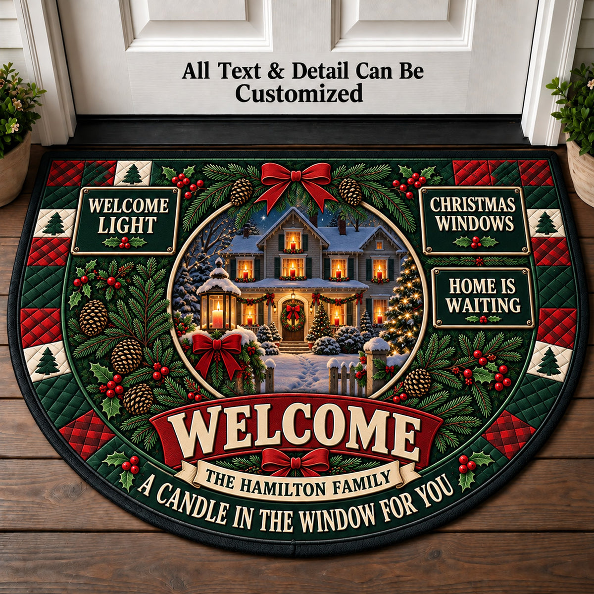Window Candle Christmas Personalized Half Round Mat | 5To9Vibe