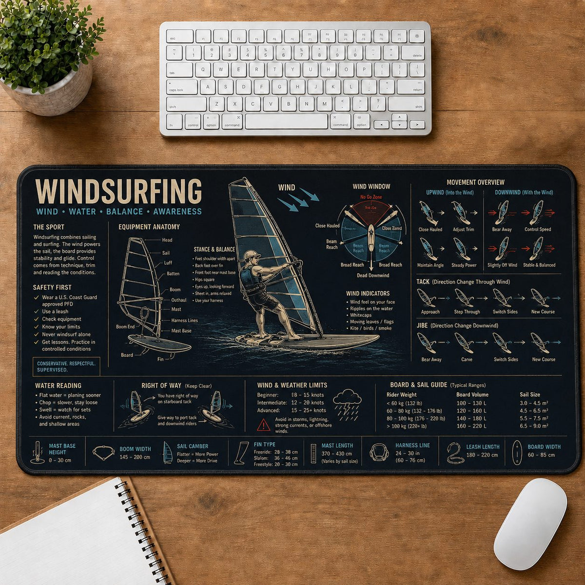 Windsurfing Sports Visual Guide Desk Mat | 5To9Vibe