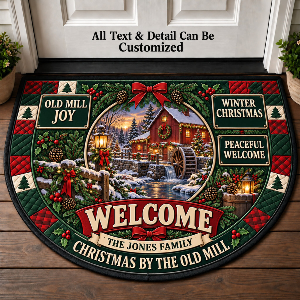 Winter Mill Christmas Personalized Half Round Mat | 5To9Vibe