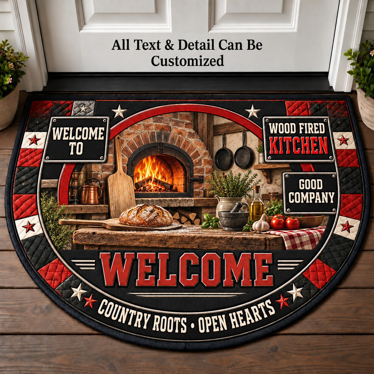 Wood Fired Kitchen Personalized Half Round Mat | 5To9Vibe