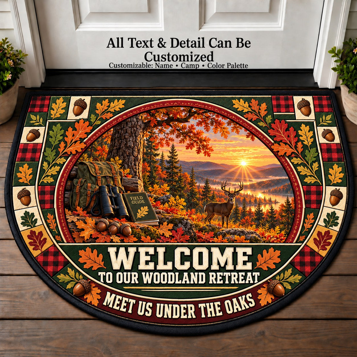 Autumn Oak Woods - Woods Wildlife Personalized Half Round Mat | 5To9Vibe