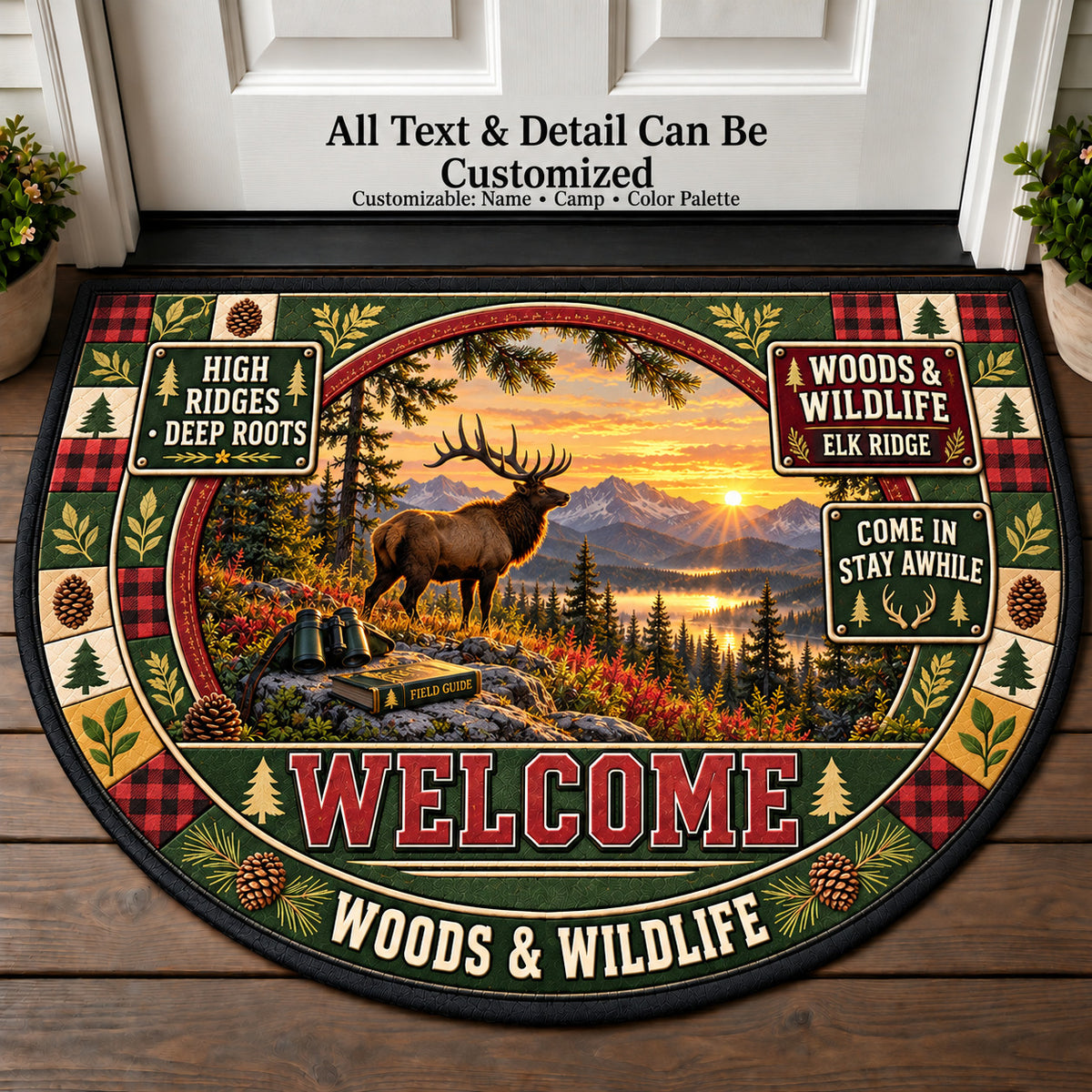 Elk Ridge - Woods Wildlife Personalized Half Round Mat | 5To9Vibe