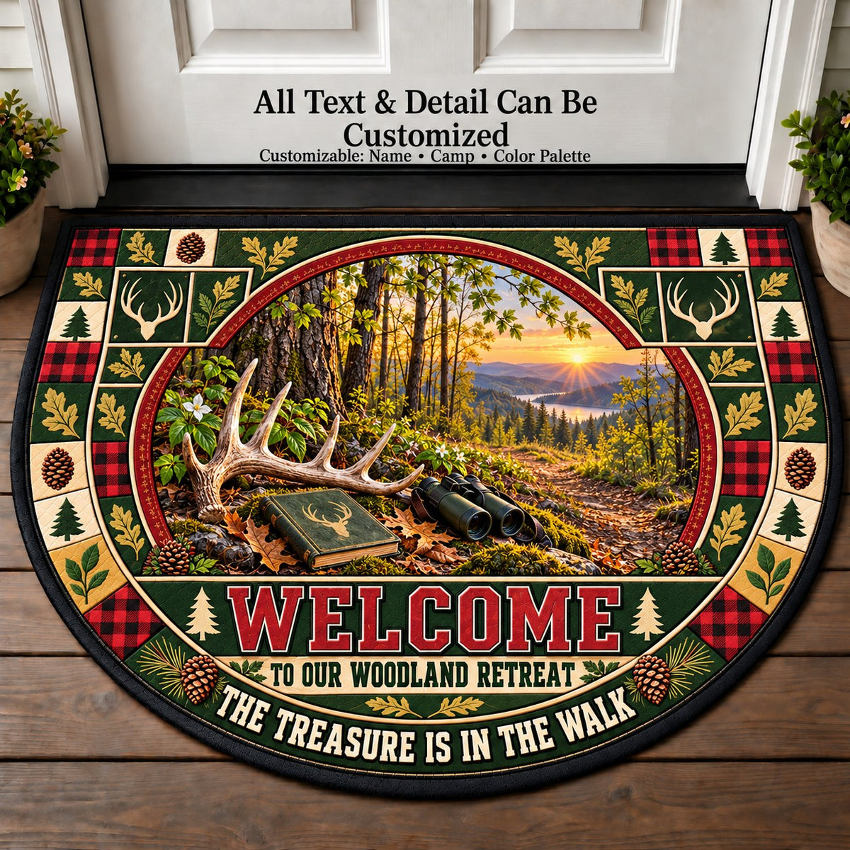 Shed Antler Search - Woods Wildlife Personalized Half Round Mat | 5To9Vibe