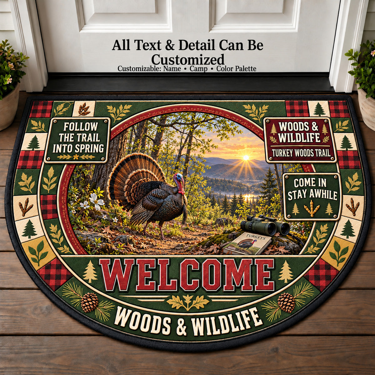 Turkey Woods Trail - Woods Wildlife Personalized Half Round Mat | 5To9Vibe