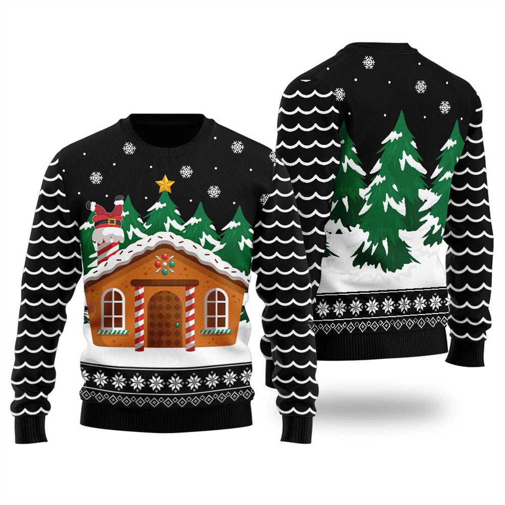 Funny Gingerbread House Holiday Sweater Women Black