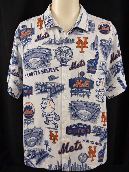 NYM Baseball Stadium Slogan Legacy Edition Vintage Unisex Button-Up Hawaiian Shirt