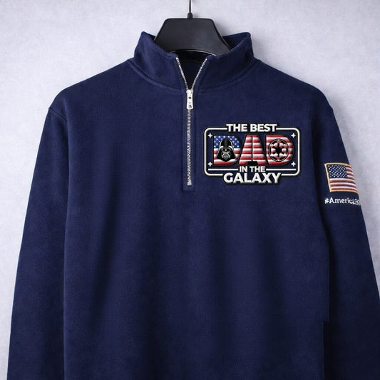 D.Vader America 250 The Best Dad In The Galaxy Anniversary Embroidered Logo Premium Quarter Zip Sweatshirt, Inspired Quarter Zip Sweater