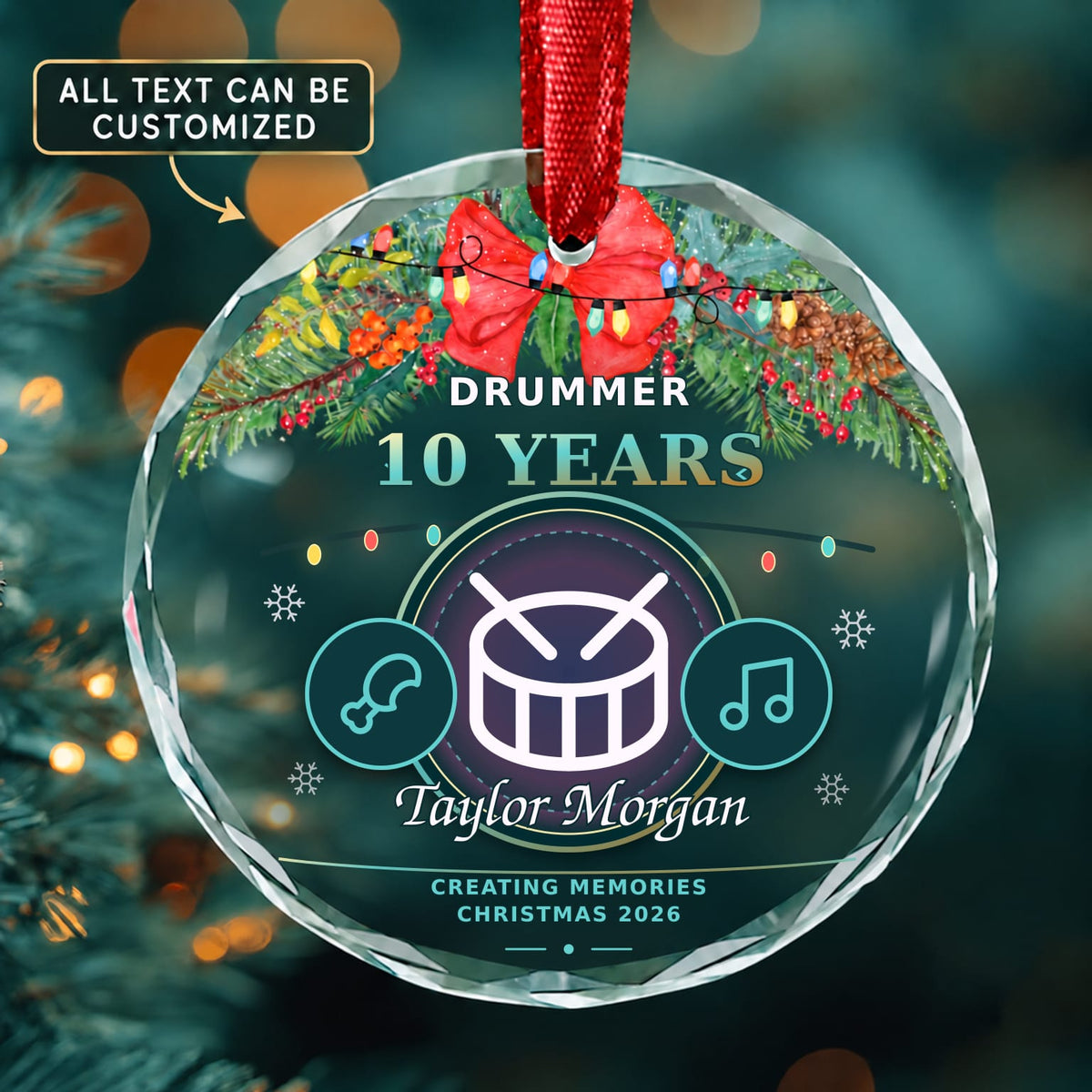 Drummer Personalized Glass Ornament | 5To9Vibe