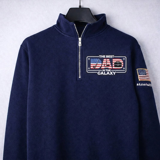 Football The Best Dad In The Galaxy America 250 Anniversary Embroidered Logo Premium Quarter Zip Sweatshirt, Inspired Quarter Zip Sweater