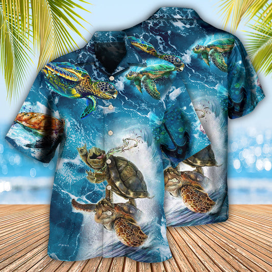 Turtle Swimming Over Sea - Hawaiian Shirt
