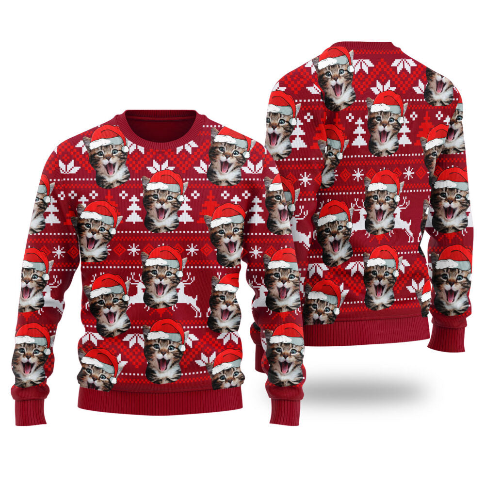 Cat Dad Cat Mom Custom Pet Christmas Sweater Cardinal Red - Funny Ugly Christmas Sweater