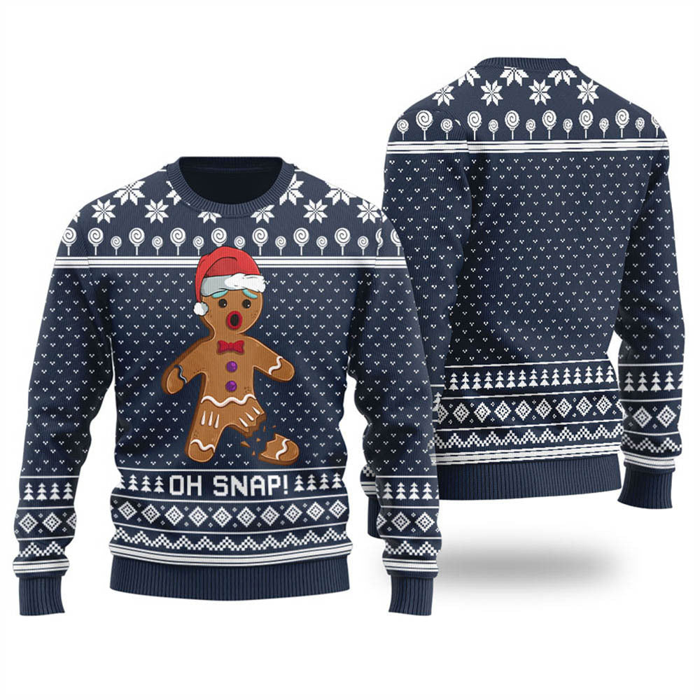 Women Oh Snap Gingerbread Christmas Sweater Navy - Funny Ugly Christmas Sweater