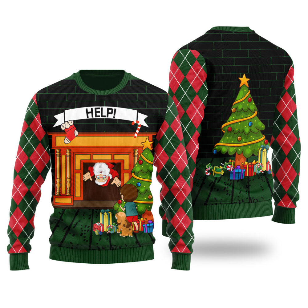Stuck Santa Ugly Christmas Sweater Forest Green