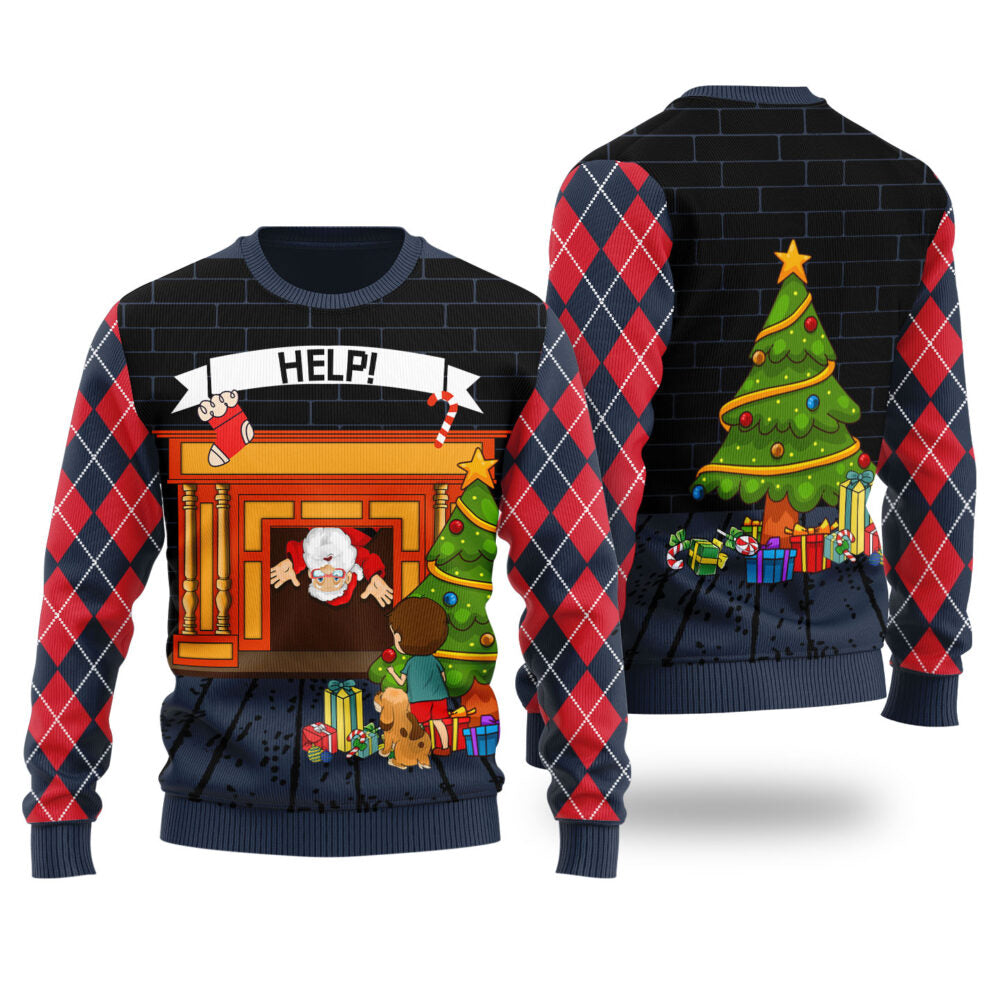 Stuck Santa Ugly Christmas Sweater Navy