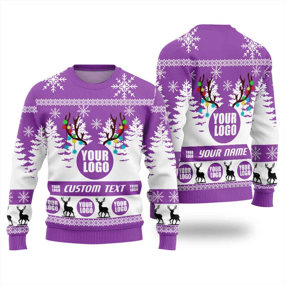 Unique Custom Logo And Text For Brand Ugly Xmas Sweater Purple
