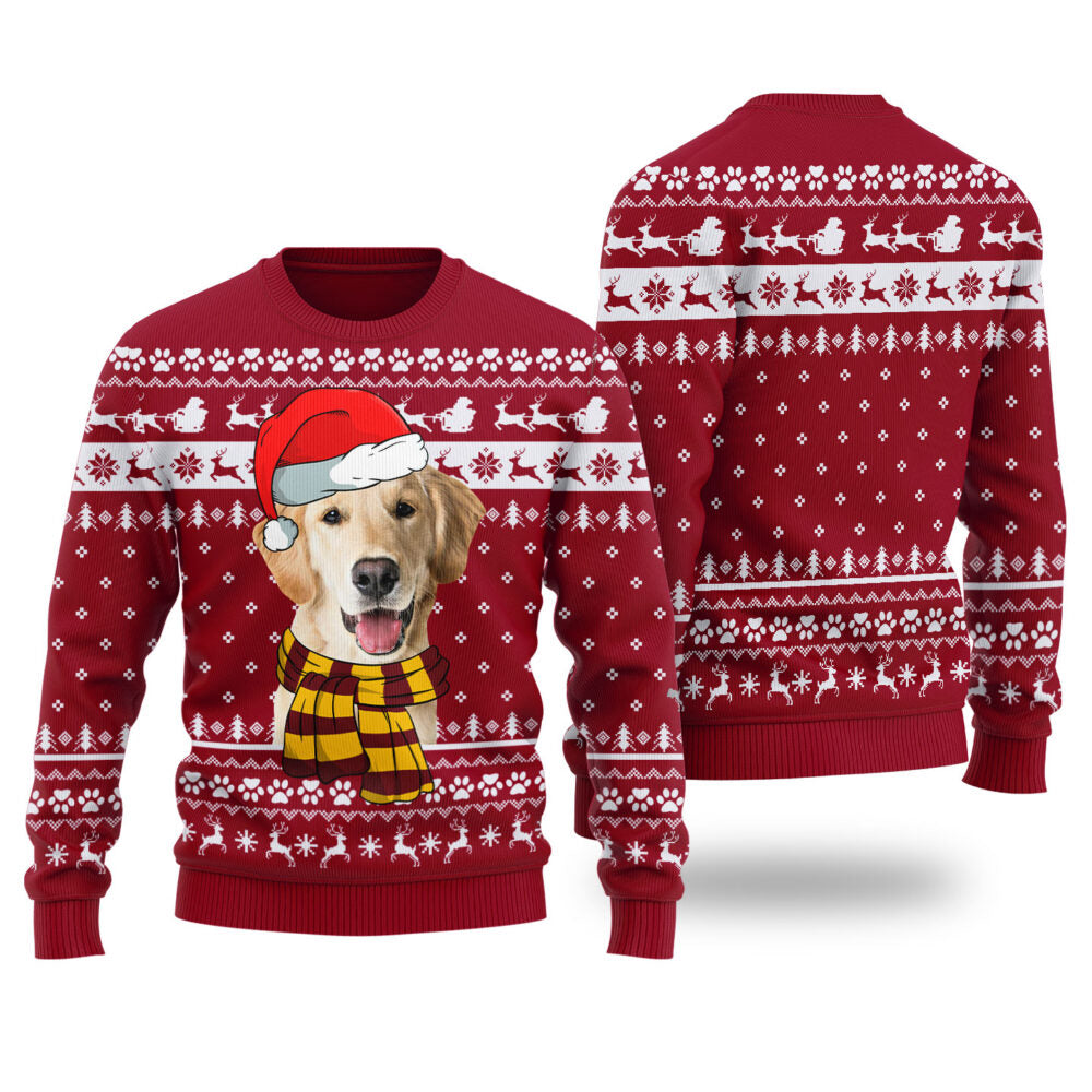 Cute Dog Custom Pet Christmas Sweater Cardinal Red - Funny Ugly Christmas Sweater