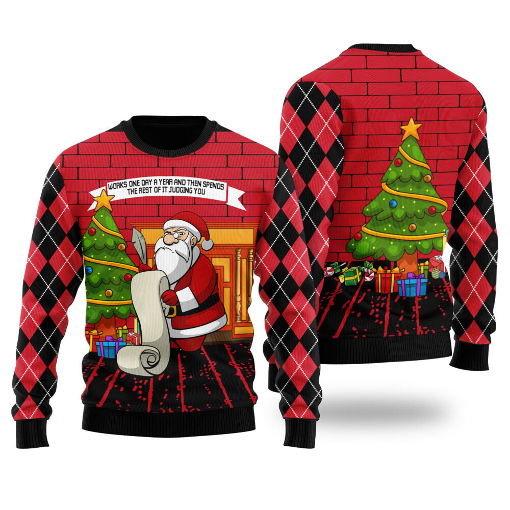 Judging Santa Ugly Christmas Sweater Black