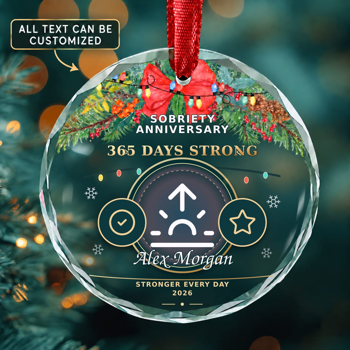 Sobriety Anniversary Personalized Glass Ornament | 5To9Vibe