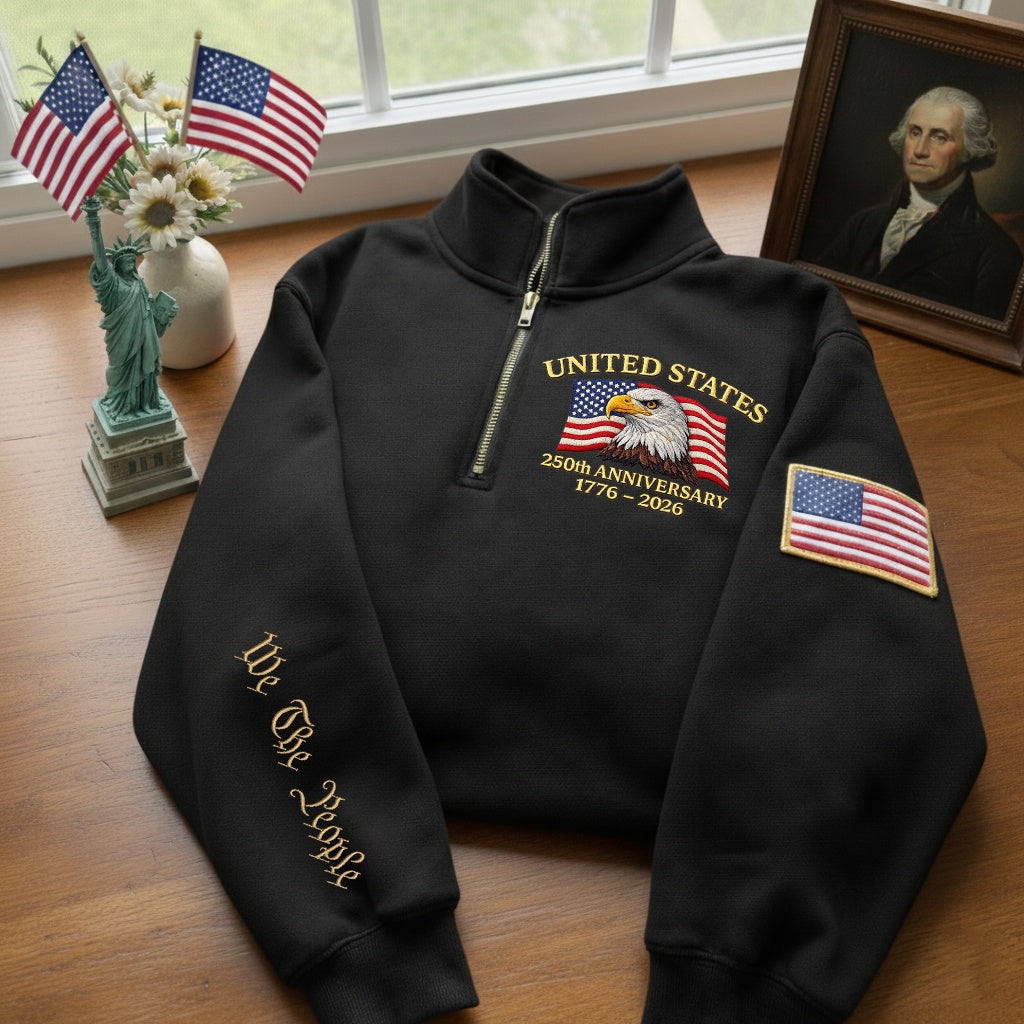 Sudadera con cremallera de un cuarto bordada del 250.º aniversario del Día de la Independencia de EE. UU.